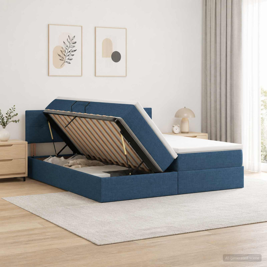 vidaXL Cama con almacenamiento 2 uds. Azul Cuero sintético