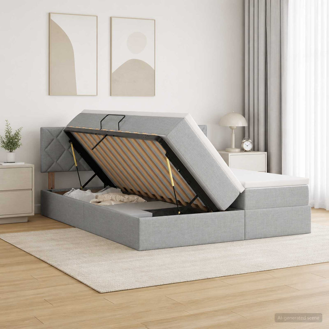 vidaXL Cama de almacenamiento LED con colchón Gris Claro 200 x 200 cm
