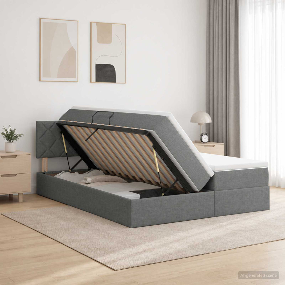vidaXL Cama de almacenamiento LED con colchón Gris oscuro 180 x 200 cm