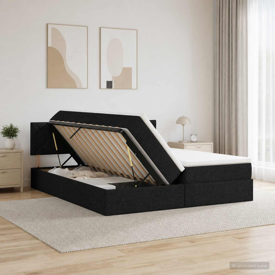 vidaXL Cama con almacenamiento 2 uds. Negro Cuero sintético