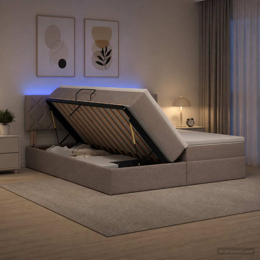 vidaXL Cama de almacenamiento LED con colchón Topo 200 x 200 cm Tela