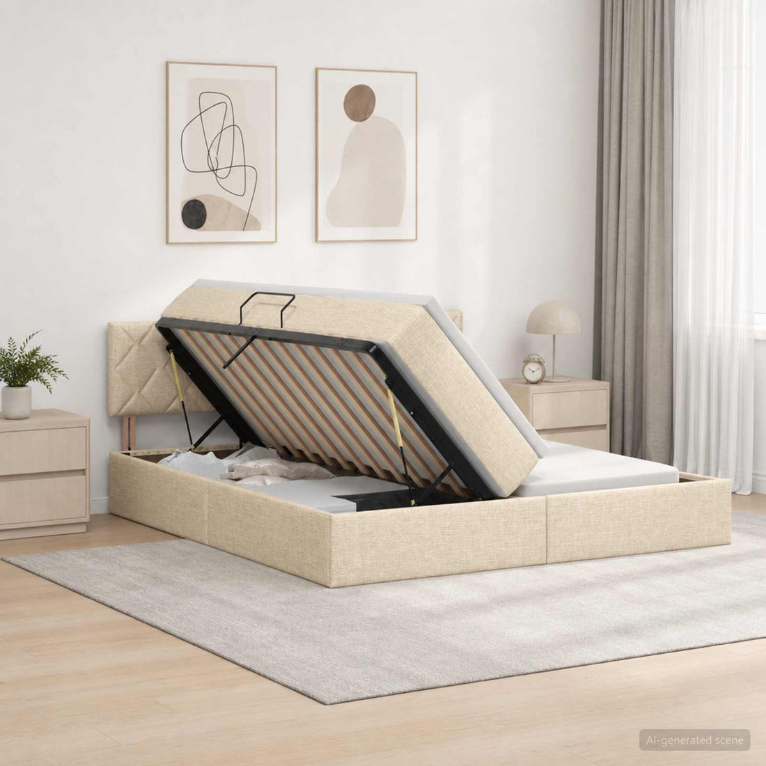 vidaXL Cama con almacenamiento 2 uds. Crema Cuero sintético