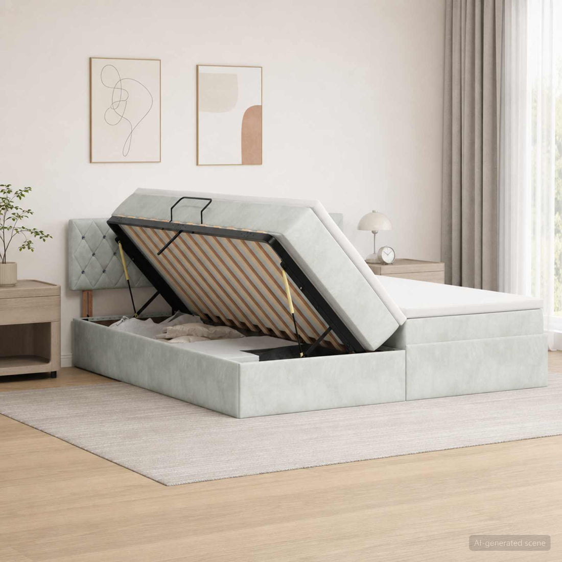 vidaXL Cama de almacenamiento LED con colchón Gris Claro 200 x 200 cm