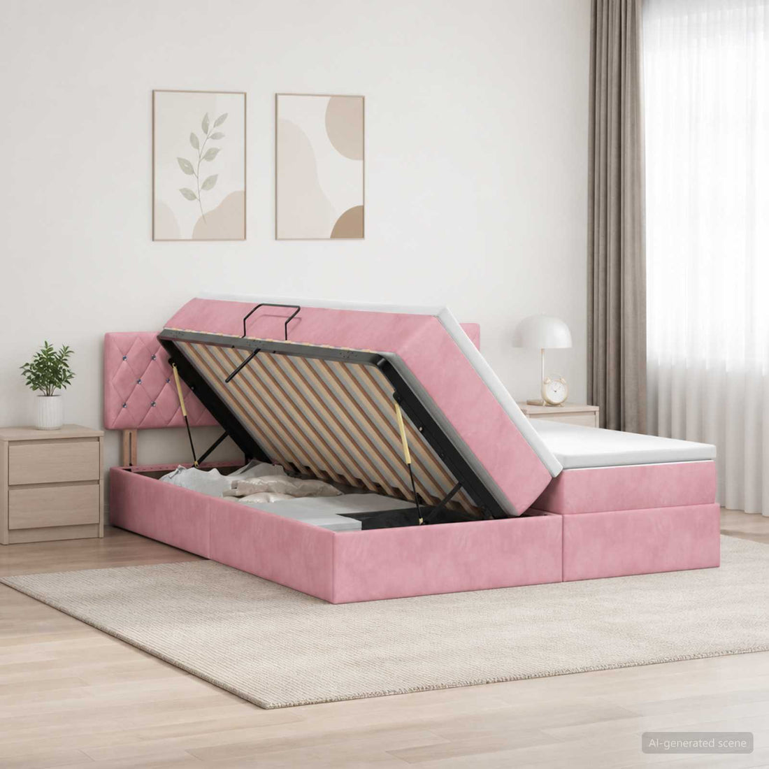 vidaXL Cama con almacenamiento con cabecera 2 uds. Rosa