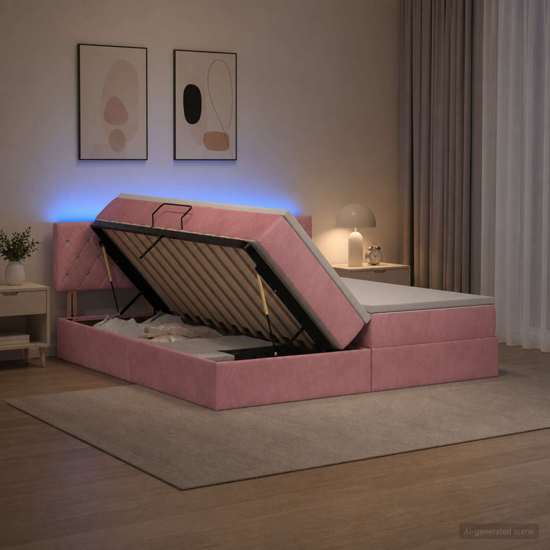vidaXL Cama de almacenamiento LED con colchón Rosa 180 x 200 cm