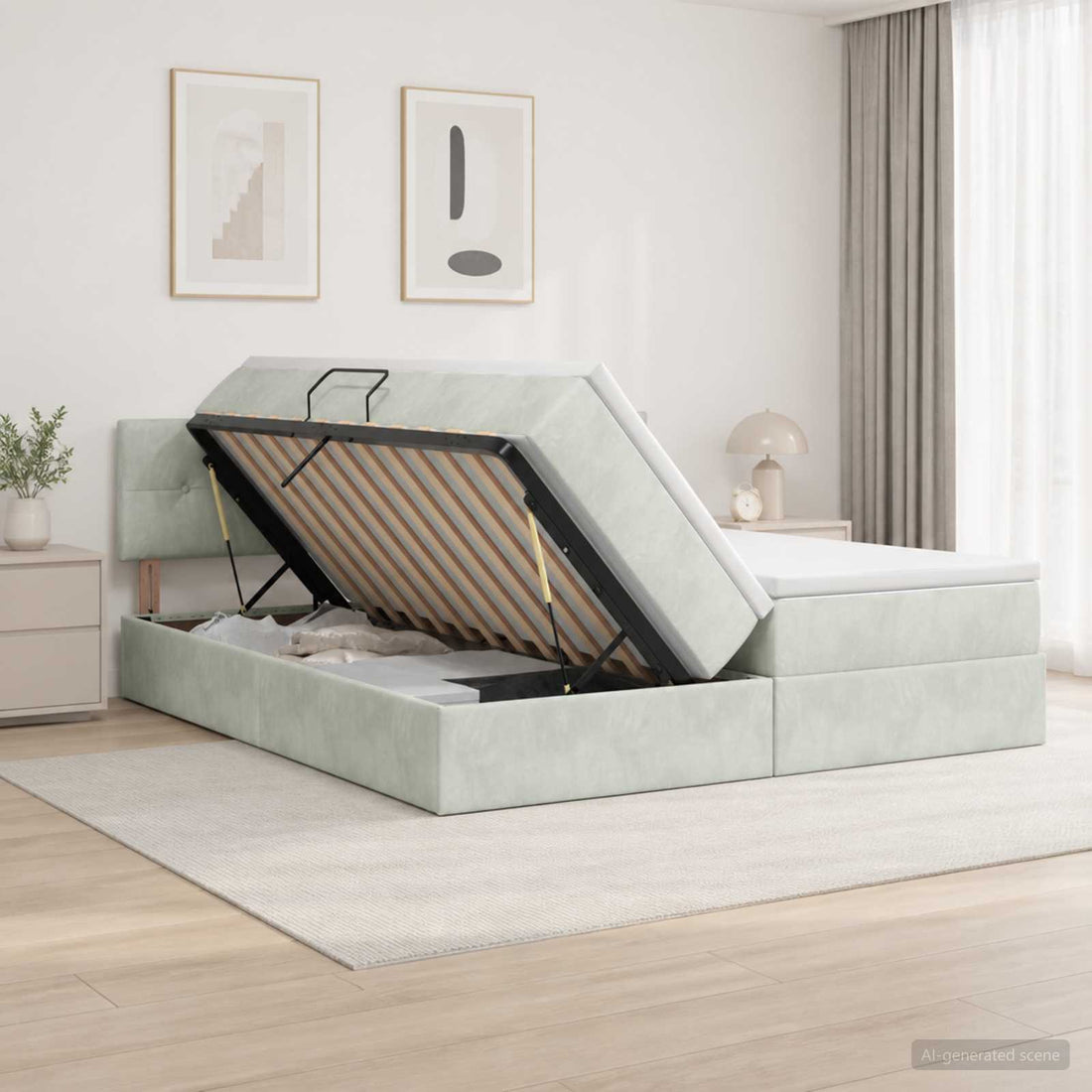 vidaXL Cama con almacenamiento con cabecera 2 uds. Gris Claro