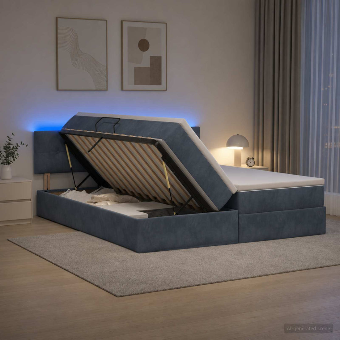 vidaXL Cama de almacenamiento LED con colchón Gris oscuro 180 x 200 cm