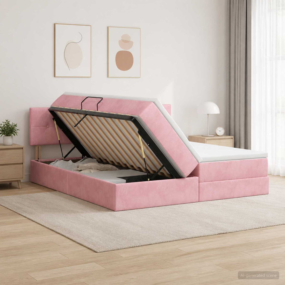 vidaXL Cama de almacenamiento LED con colchón Rosa 200 x 200 cm