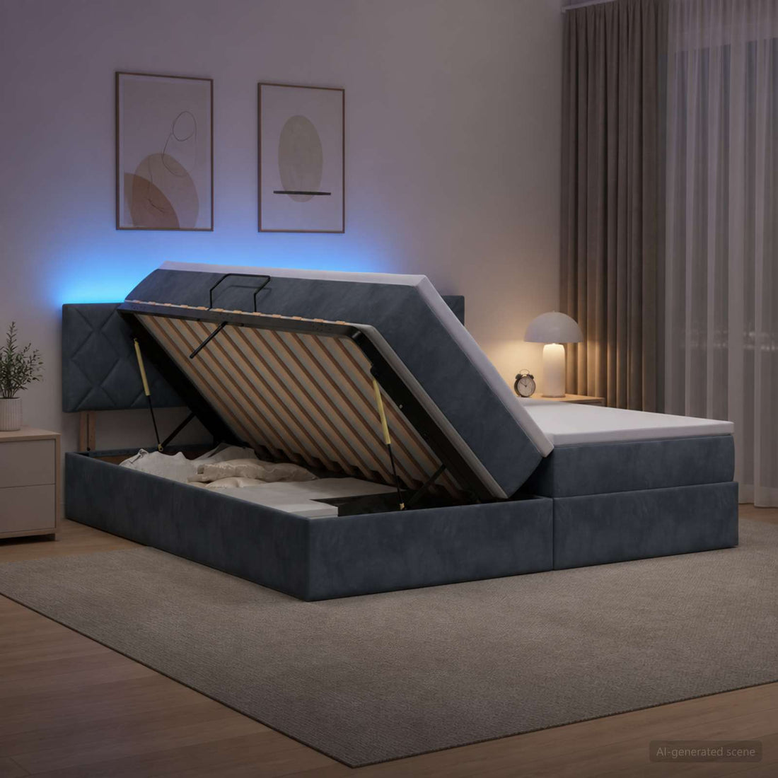 vidaXL Cama de almacenamiento LED con colchón Gris oscuro 200 x 200 cm