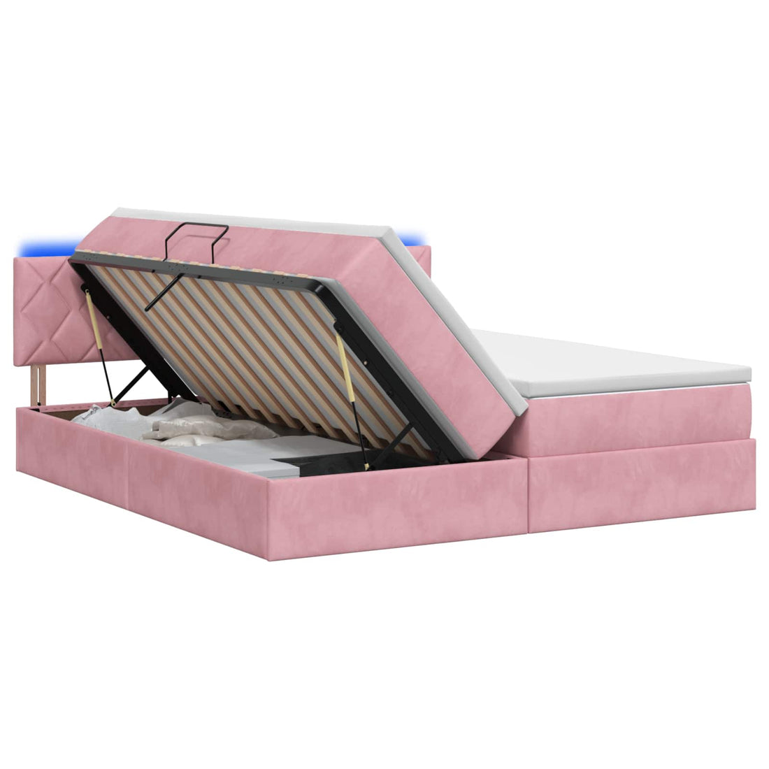 vidaXL Cama de almacenamiento LED con colchón Rosa 180 x 200 cm
