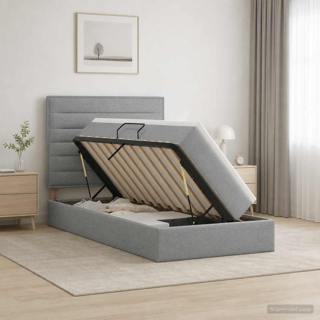 vidaXL Cama con almacenamiento y colchón Gris Claro 100 x 200 cm tela