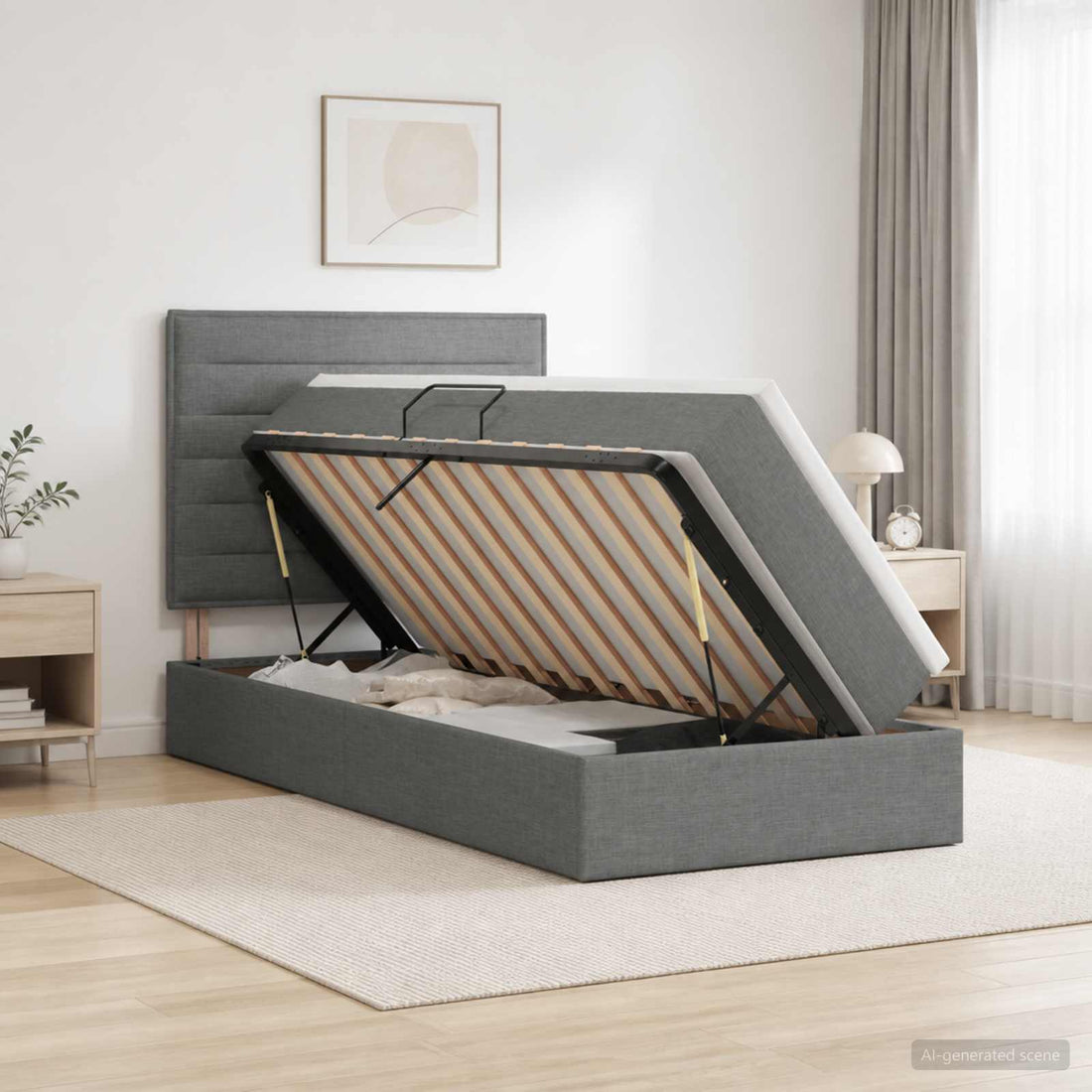 vidaXL Cama con almacenamiento y colchón Gris oscuro 100 x 200 cm tela
