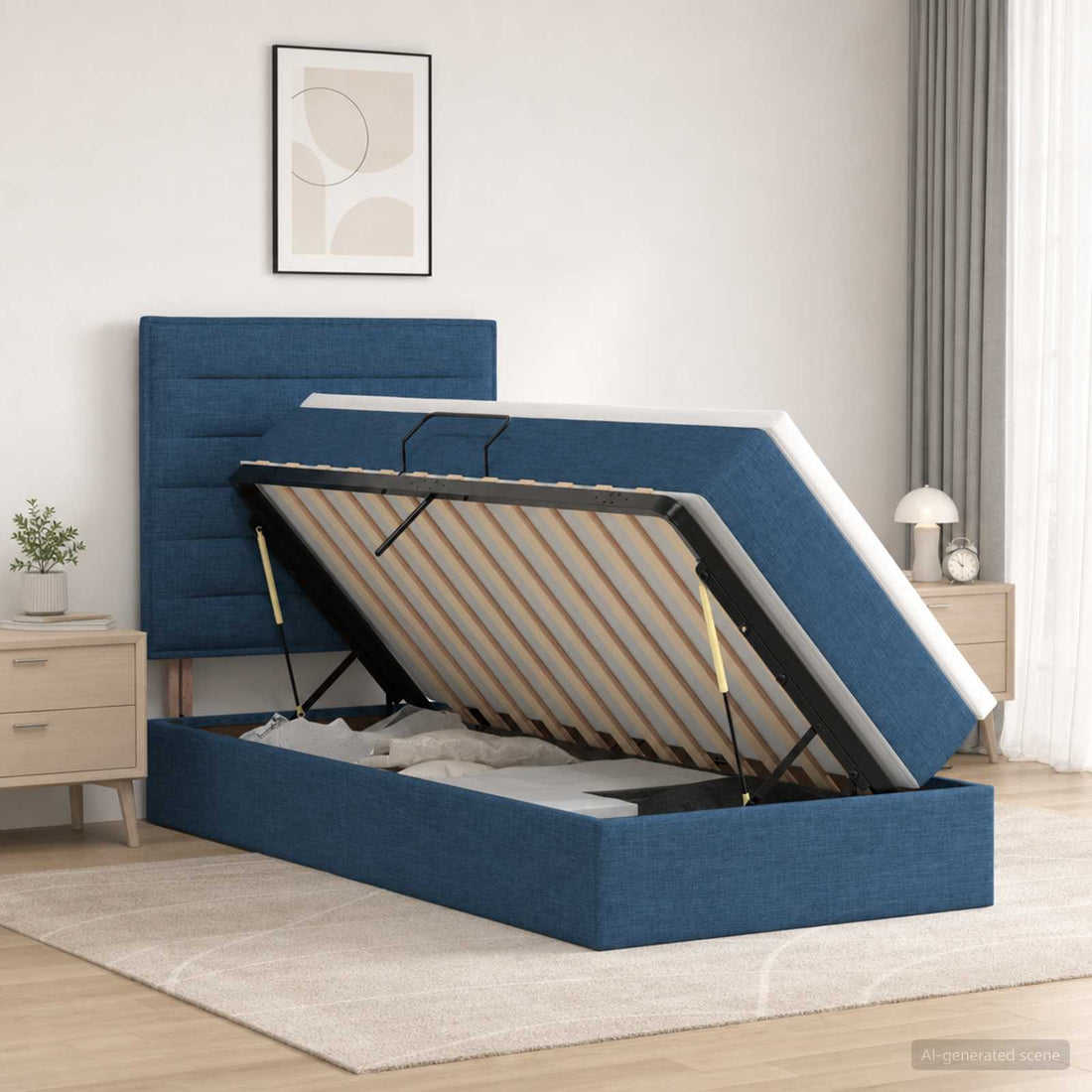 vidaXL Cama con almacenamiento y colchón Azul 90 x 200 cm tela