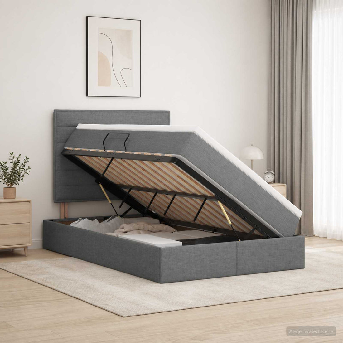 vidaXL Cama con almacenamiento y colchón Gris oscuro 120 x 200 cm tela