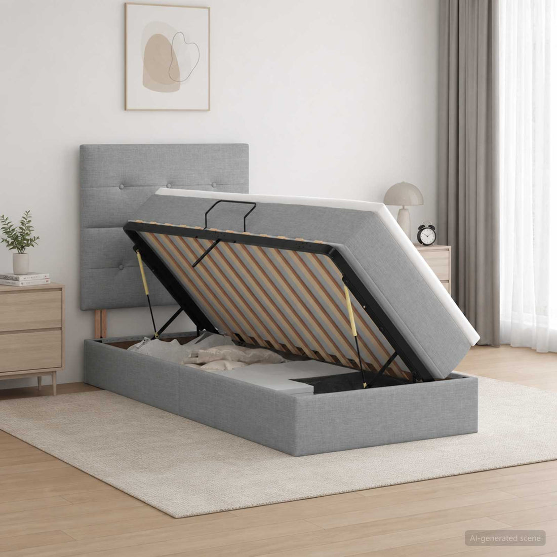 vidaXL Cama con almacenamiento y colchón Gris Claro 90 x 200 cm tela