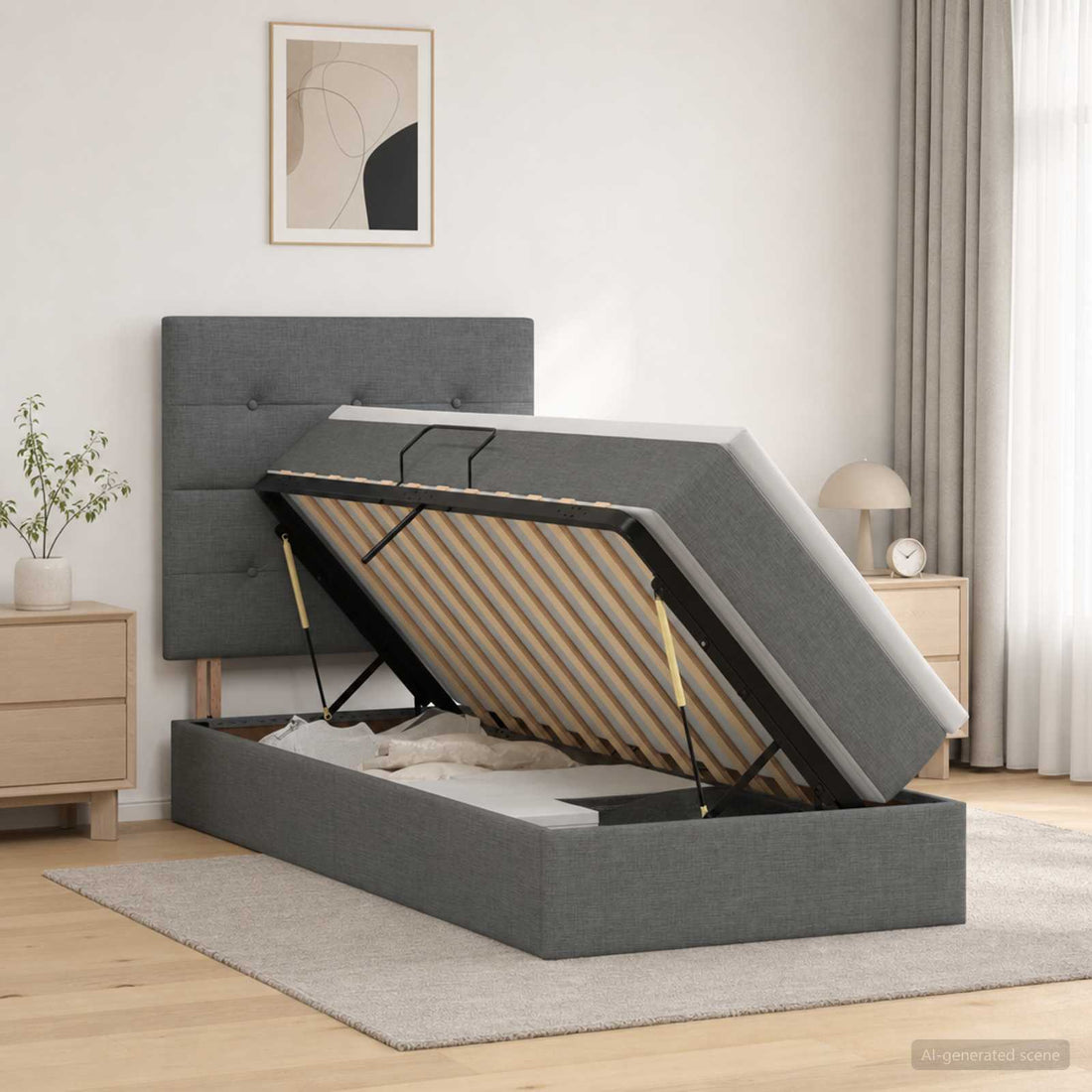 vidaXL Cama con almacenamiento y colchón Gris oscuro 90 x 200 cm tela