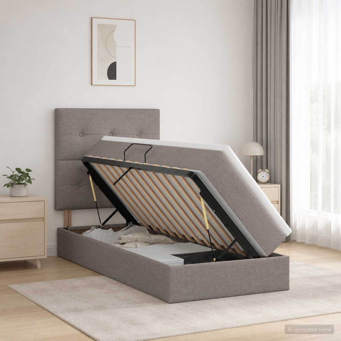 vidaXL Cama con almacenamiento y colchón Topo 90 x 200 cm tela