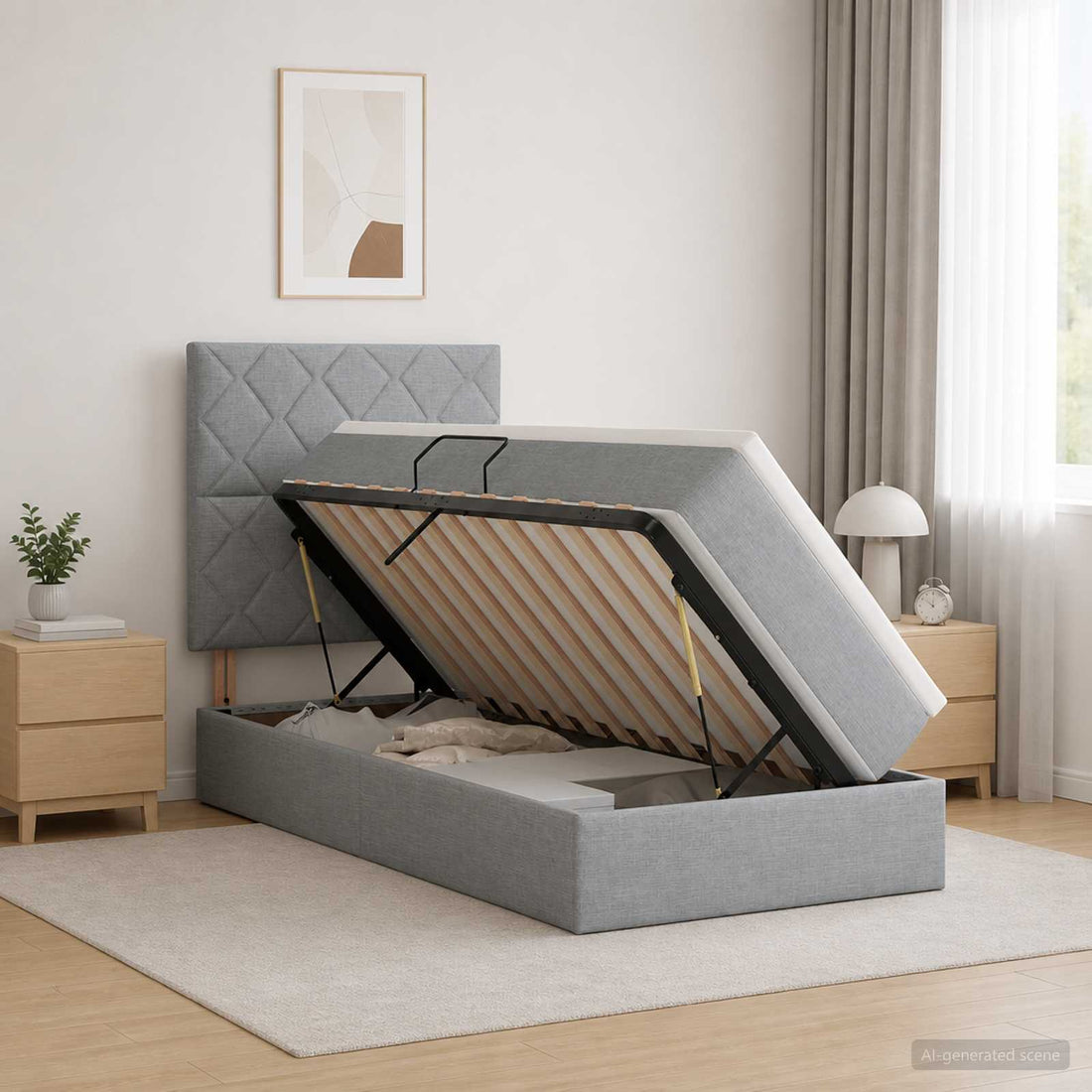 vidaXL Cama con almacenamiento y colchón Gris Claro 90 x 200 cm tela