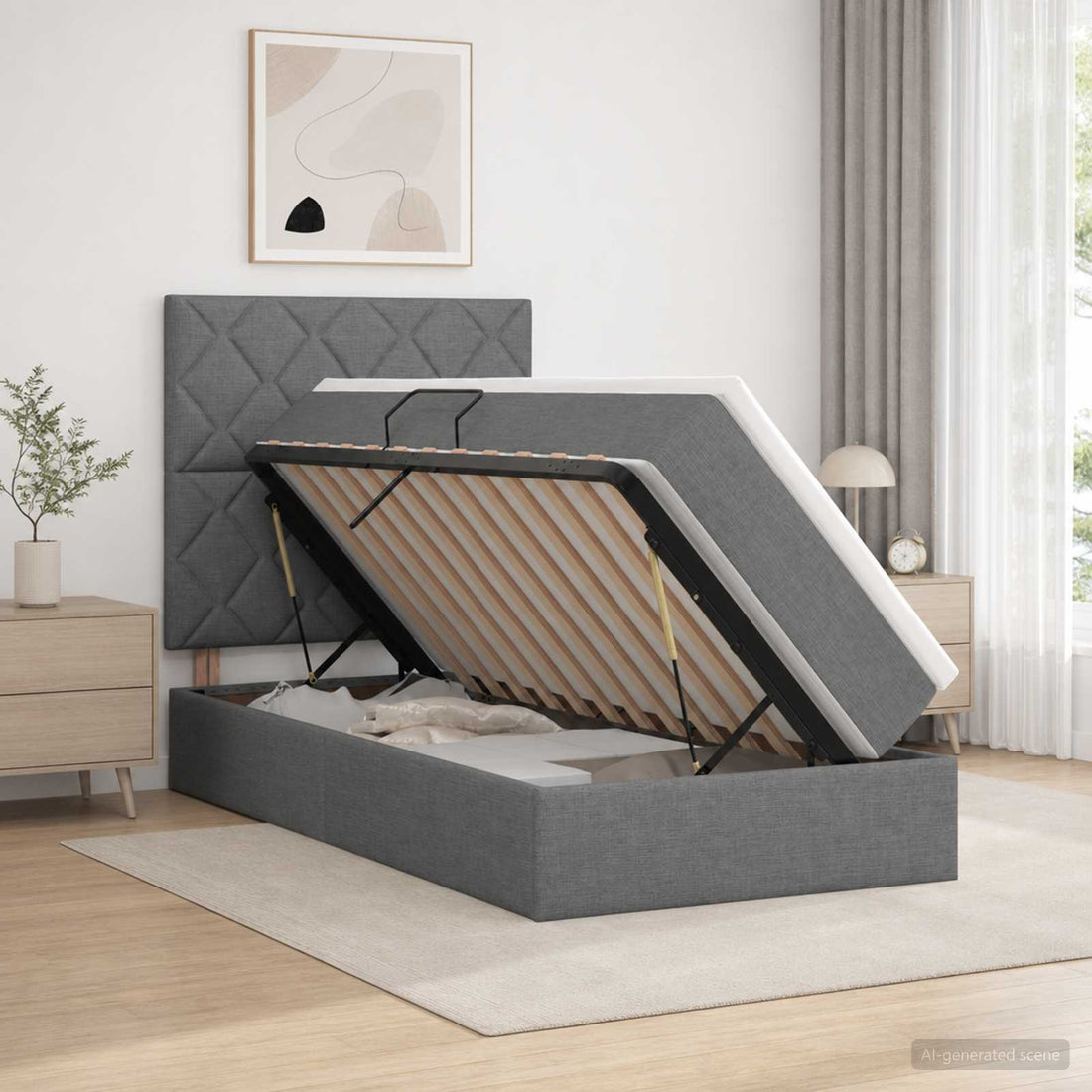 vidaXL Cama con almacenamiento y colchón Gris oscuro 90 x 190 cm tela