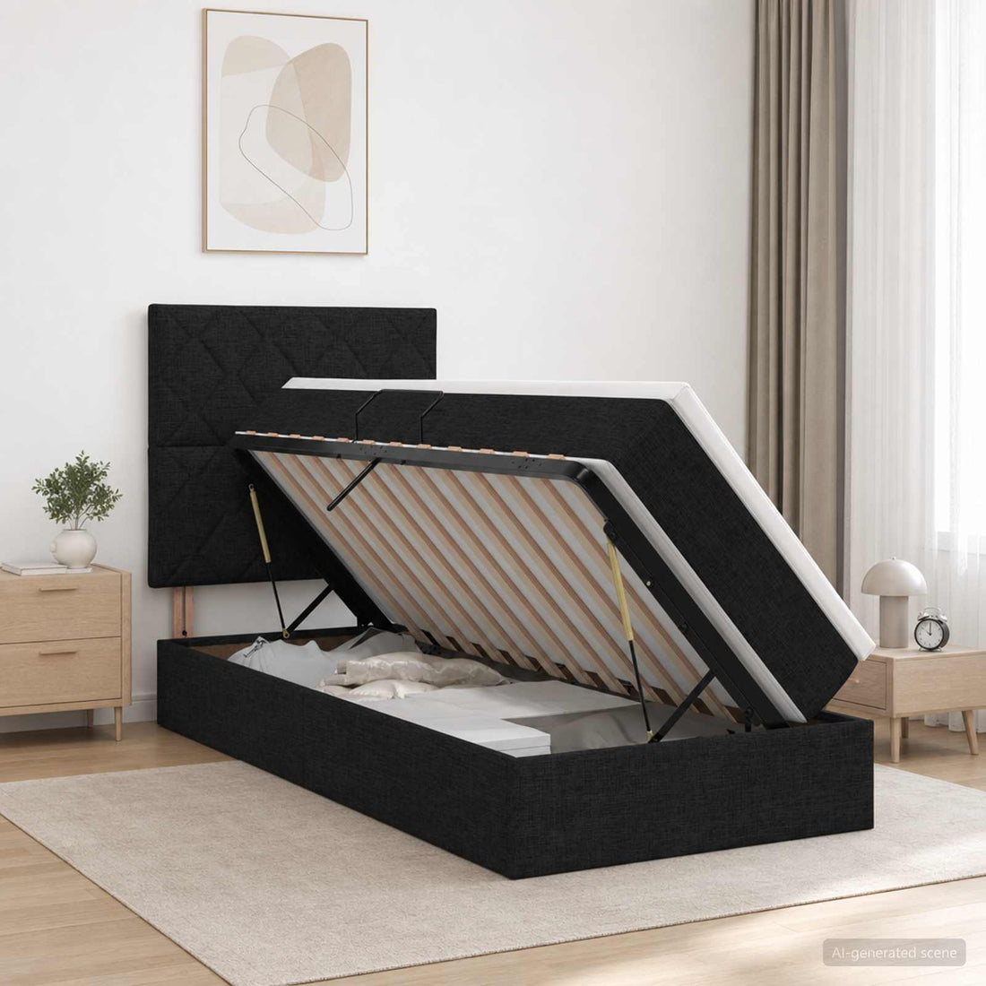 vidaXL Cama con almacenamiento y colchón Negro 90 x 200 cm tela