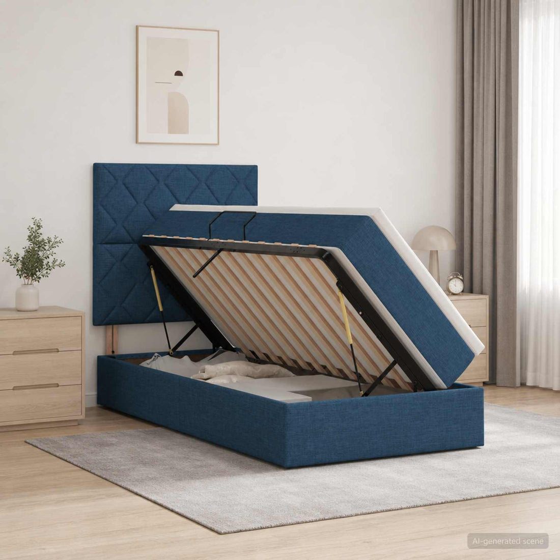 vidaXL Cama con almacenamiento y colchón Azul 90 x 200 cm tela
