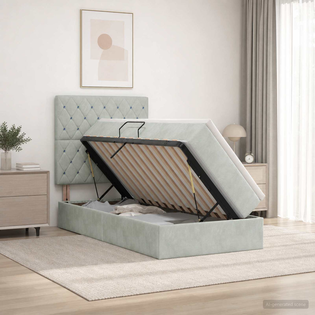 vidaXL Cama con almacenamiento y colchón Gris Claro 90 x 200 cm