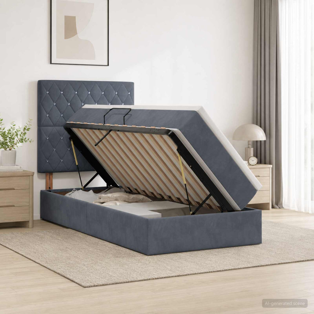 vidaXL Cama con almacenamiento y colchón Gris oscuro 90 x 190 cm