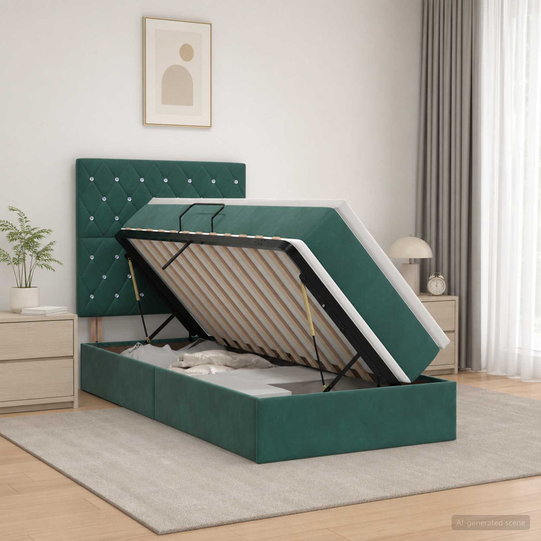 vidaXL Cama con almacenamiento y colchón Verde oscuro 100 x 200 cm