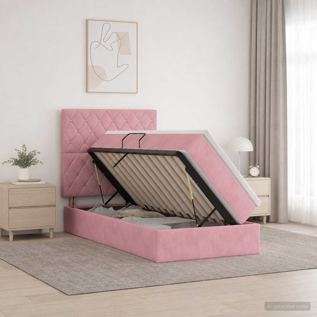 vidaXL Cama con almacenamiento y colchón Rosa 90 x 190 cm Terciopelo
