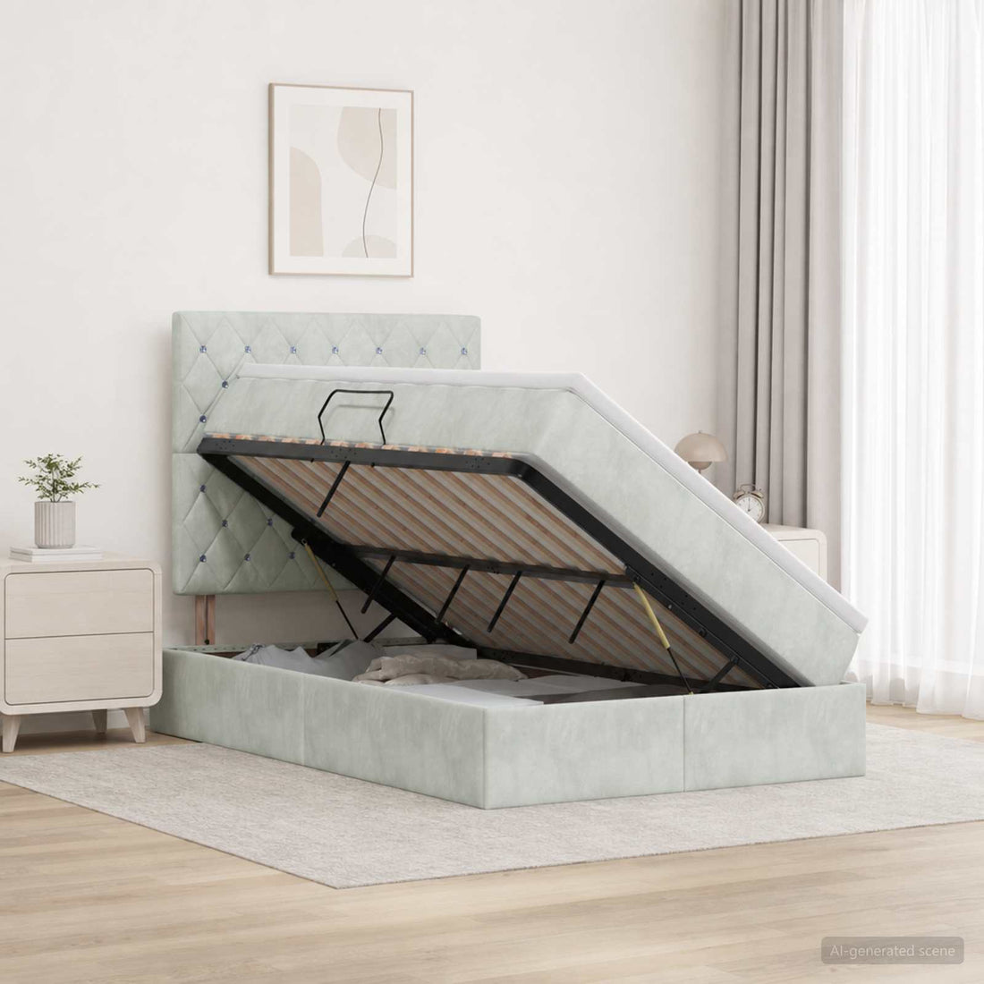 vidaXL Cama con almacenamiento y colchón Gris Claro 120 x 200 cm