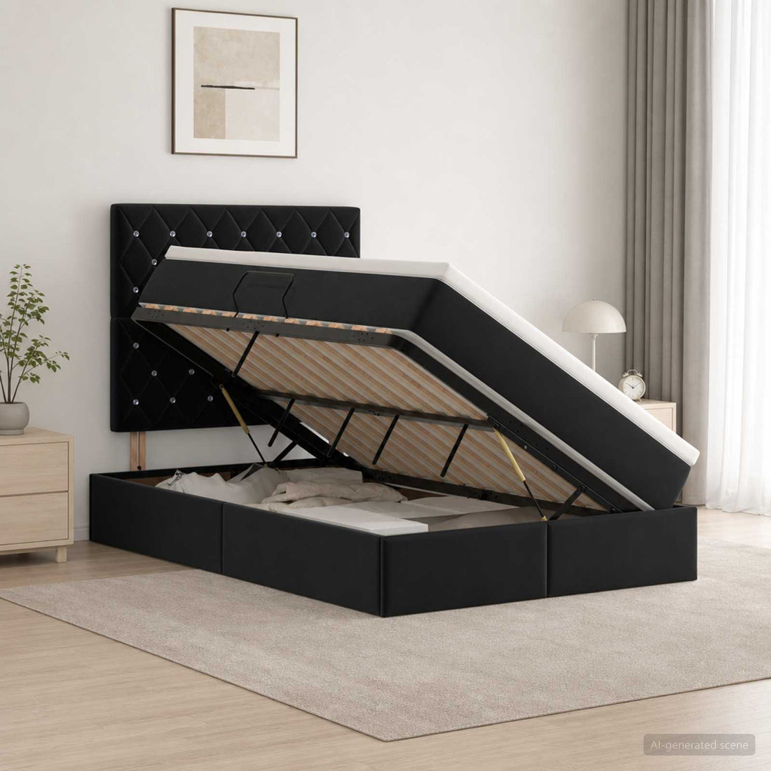 vidaXL Cama de almacenamiento LED con colchón Negro 120 x 200 cm