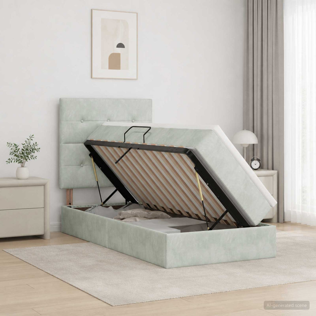 vidaXL Cama con almacenamiento y colchón Gris Claro 90 x 200 cm