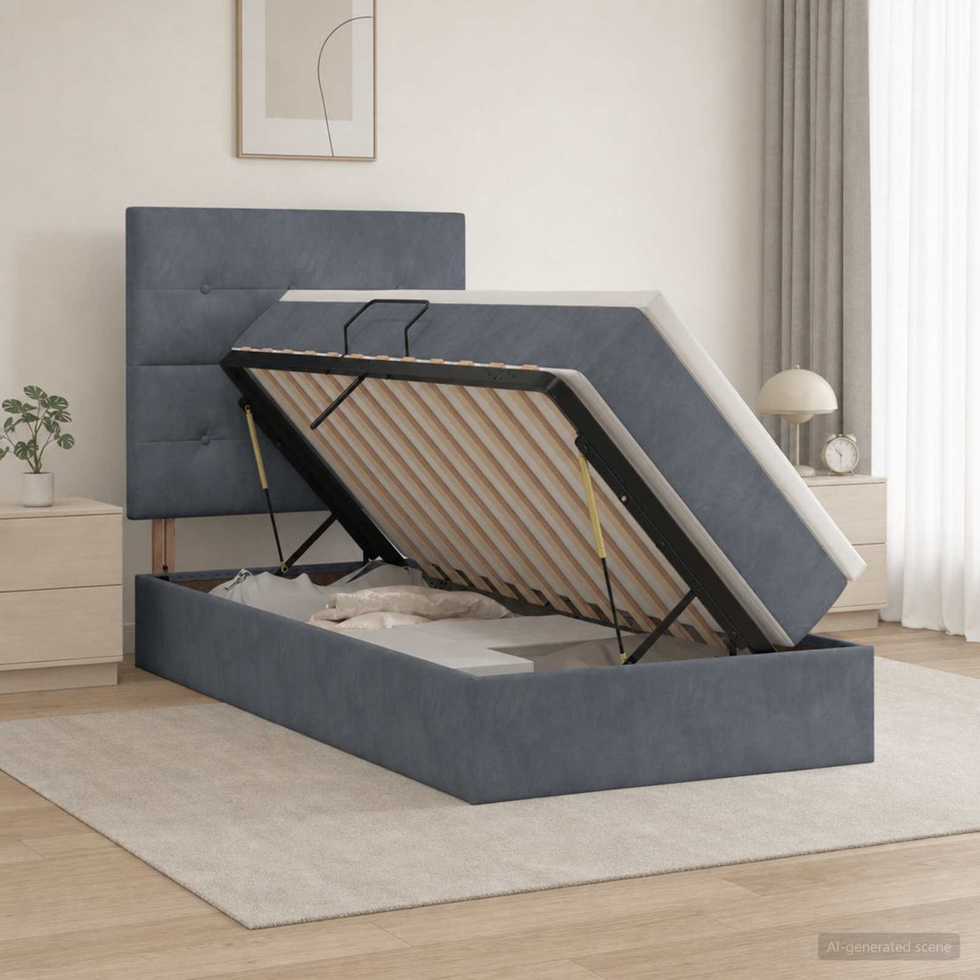 vidaXL Cama con almacenamiento y colchón Gris oscuro 90 x 190 cm