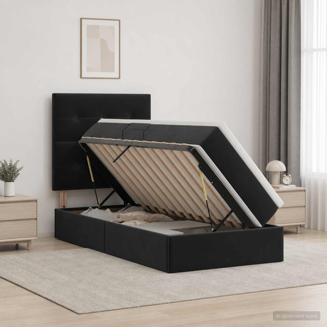 vidaXL Cama con almacenamiento y colchón Negro 100 x 200 cm Terciopelo