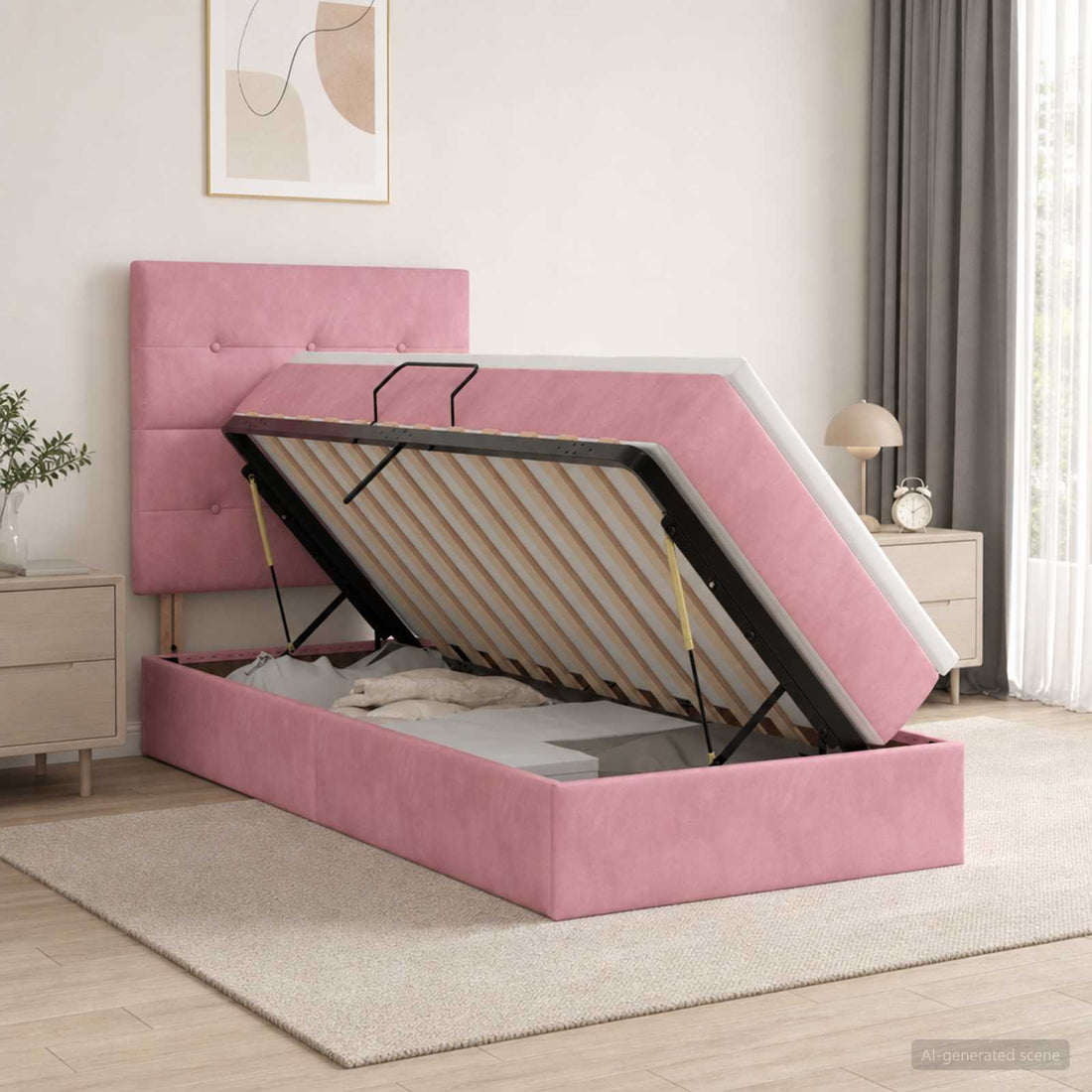 vidaXL Cama con almacenamiento y colchón Rosa 90 x 190 cm Terciopelo
