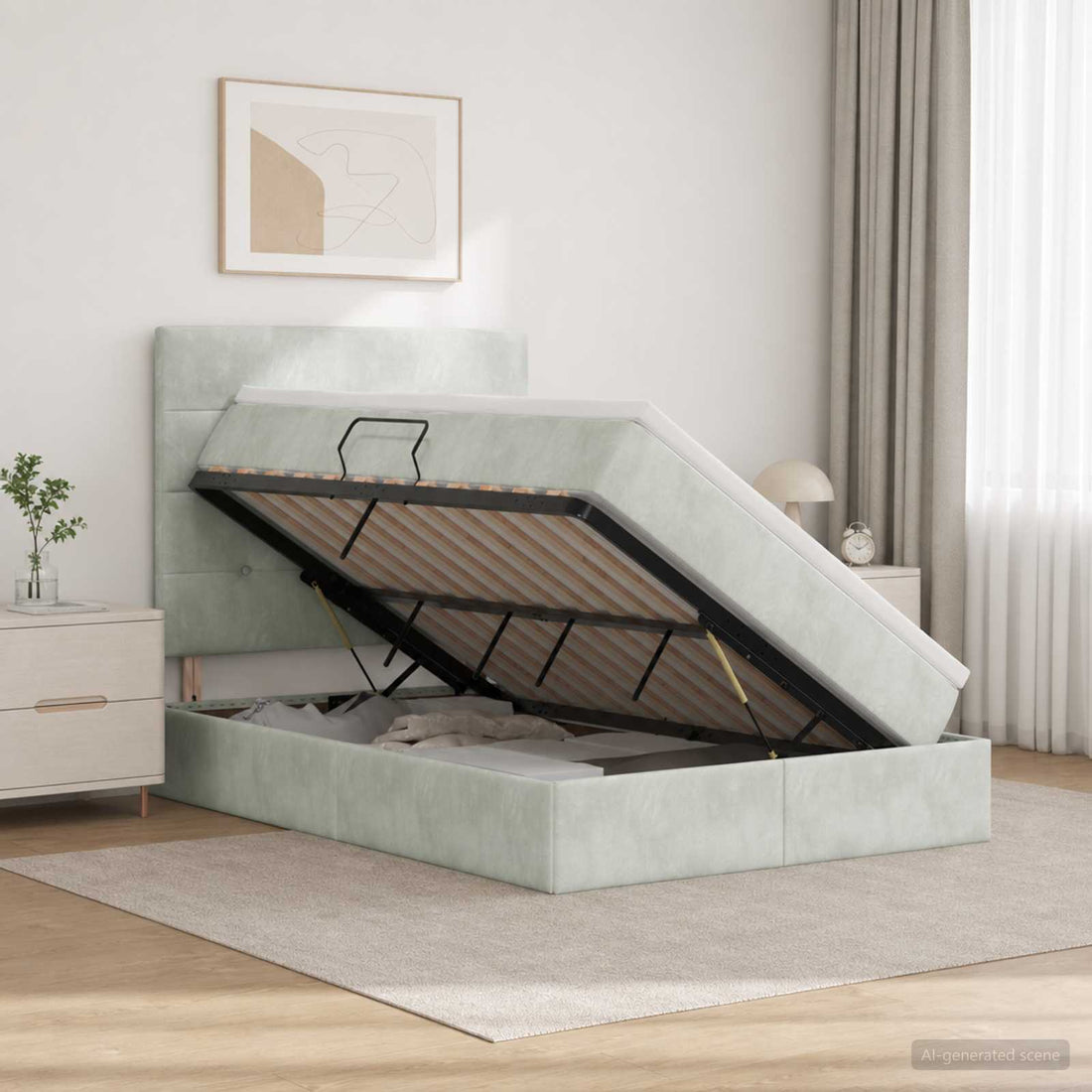 vidaXL Cama con almacenamiento y colchón Gris Claro 120 x 200 cm