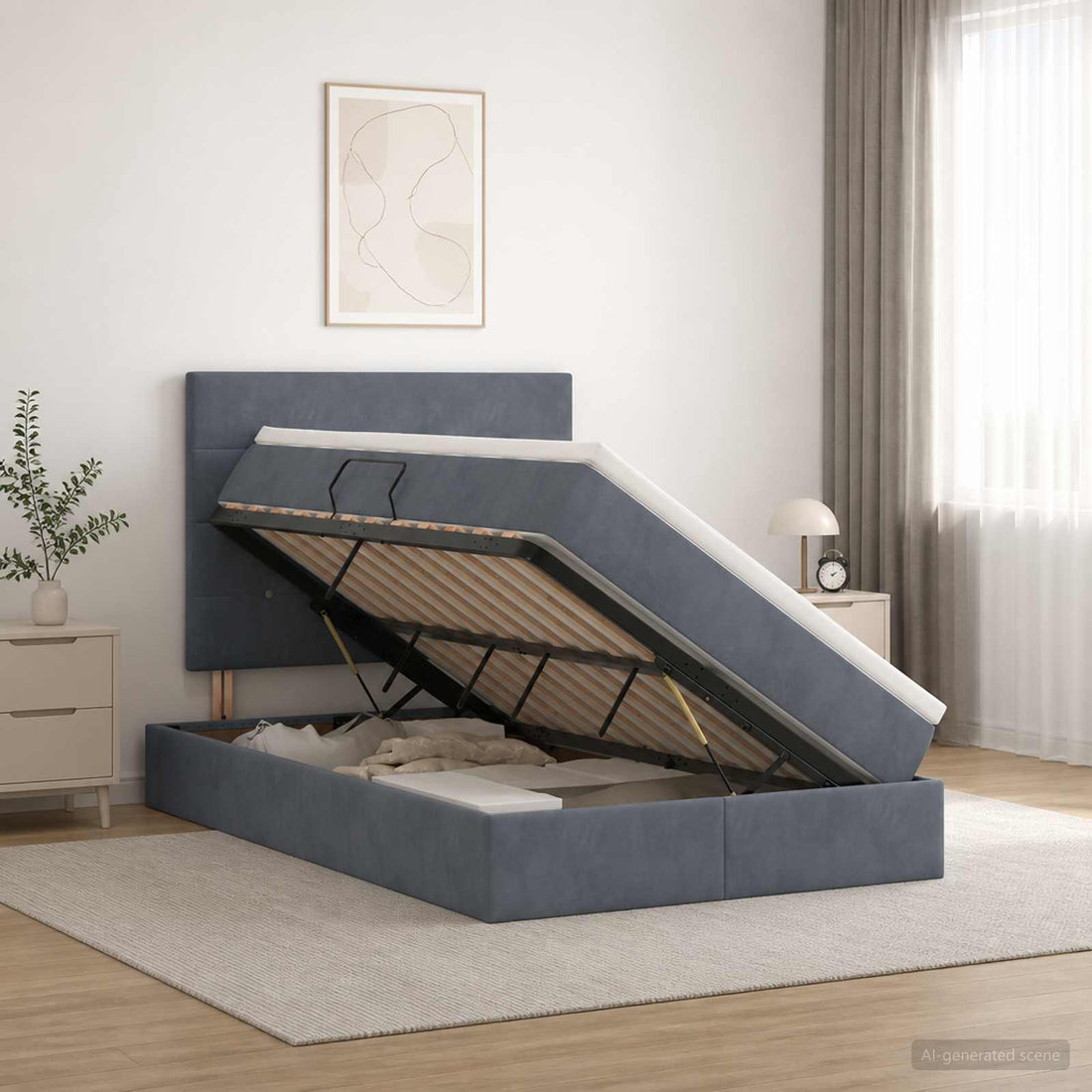 vidaXL Cama con almacenamiento y colchón Gris oscuro 120 x 200 cm