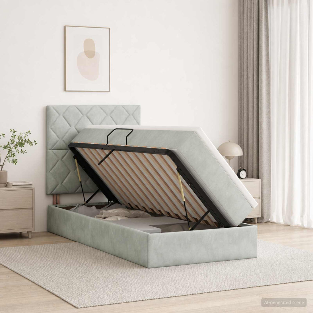 vidaXL Cama con almacenamiento y colchón Gris Claro 90 x 200 cm