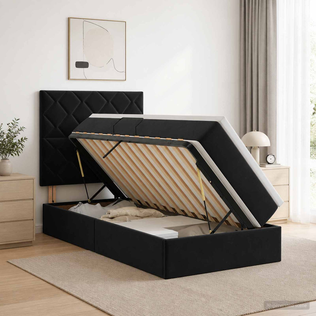 vidaXL Cama con almacenamiento y colchón Negro 90 x 190 cm Terciopelo