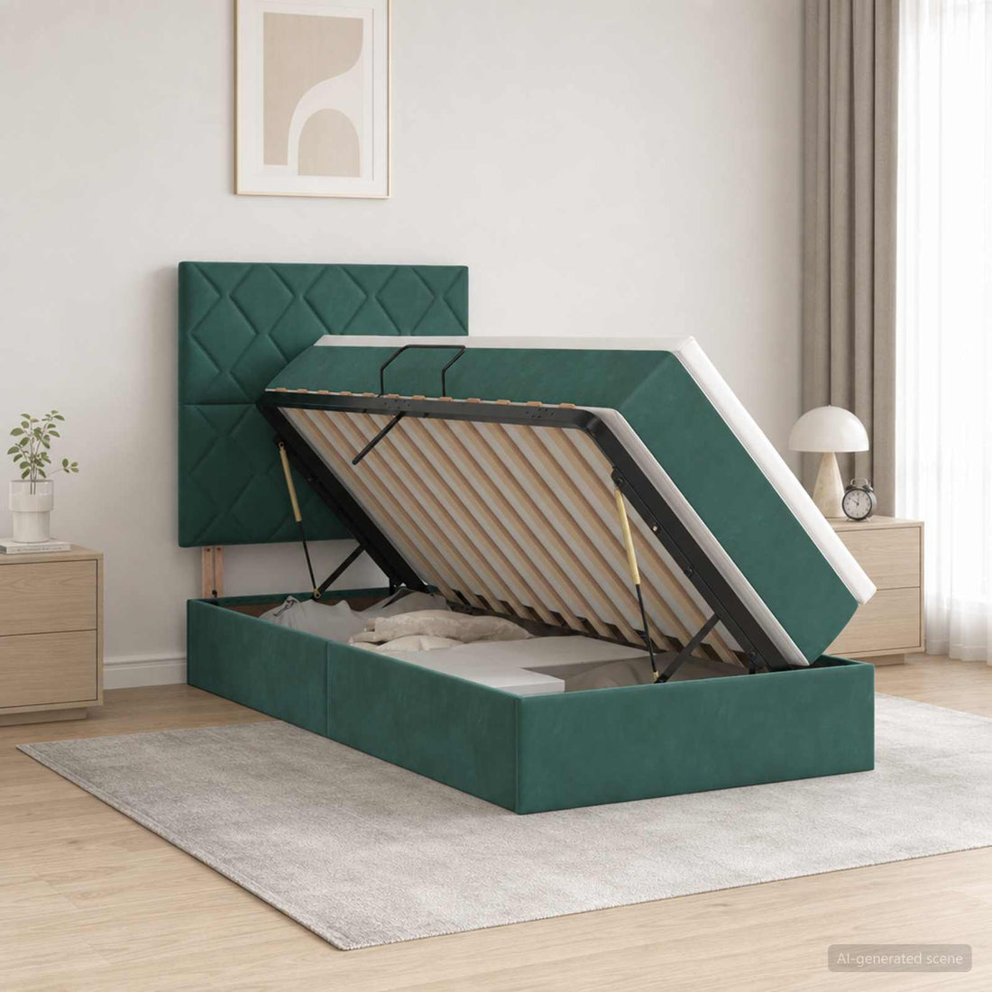 vidaXL Cama con almacenamiento y colchón Verde oscuro 90 x 200 cm