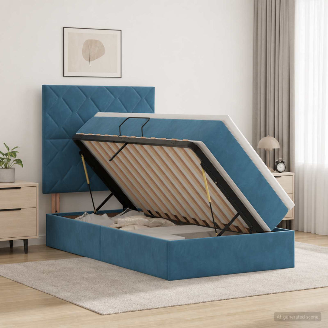 vidaXL Cama con almacenamiento y colchón Azul Oscuro 90 x 190 cm