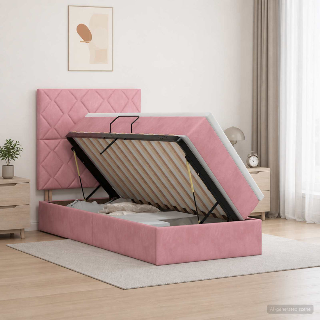 vidaXL Cama con almacenamiento y colchón Rosa 90 x 190 cm Terciopelo