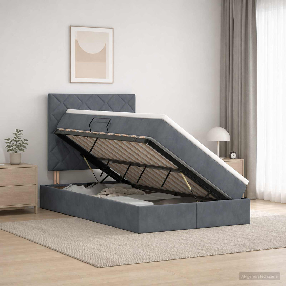 vidaXL Cama con almacenamiento y colchón Gris oscuro 120 x 200 cm