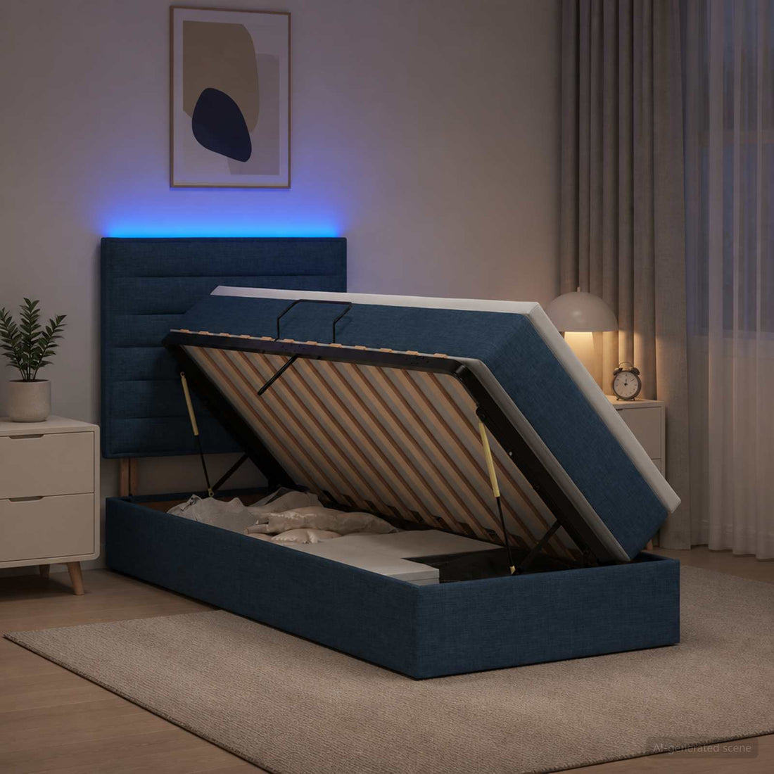vidaXL Cama de almacenamiento LED con colchón Azul 90 x 200 cm Tela