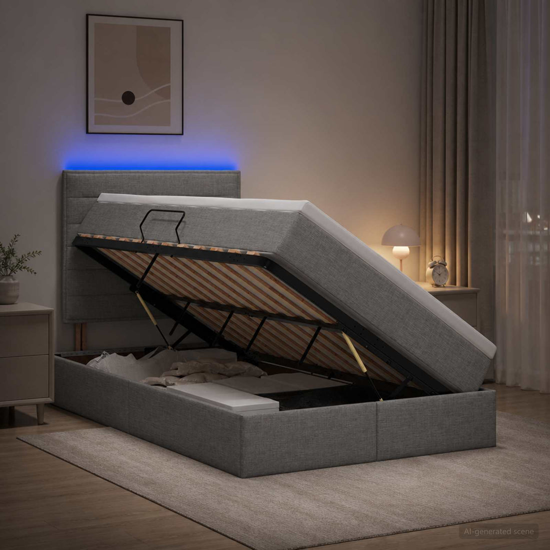 vidaXL Cama de almacenamiento LED con colchón Gris Claro 120 x 200 cm