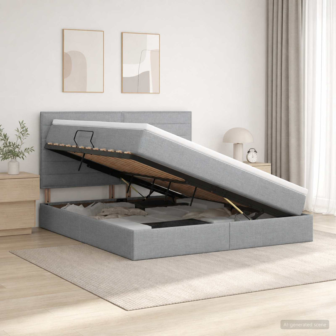 vidaXL Cama con almacenamiento y colchón Gris Claro 140 x 200 cm tela