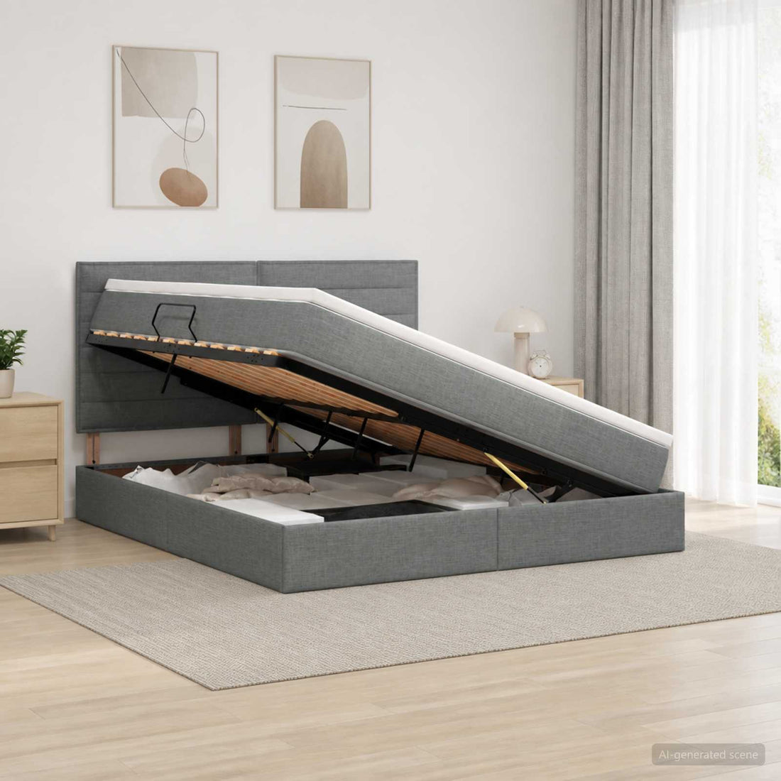 vidaXL Cama de almacenamiento LED con colchón Gris oscuro 140 x 200 cm