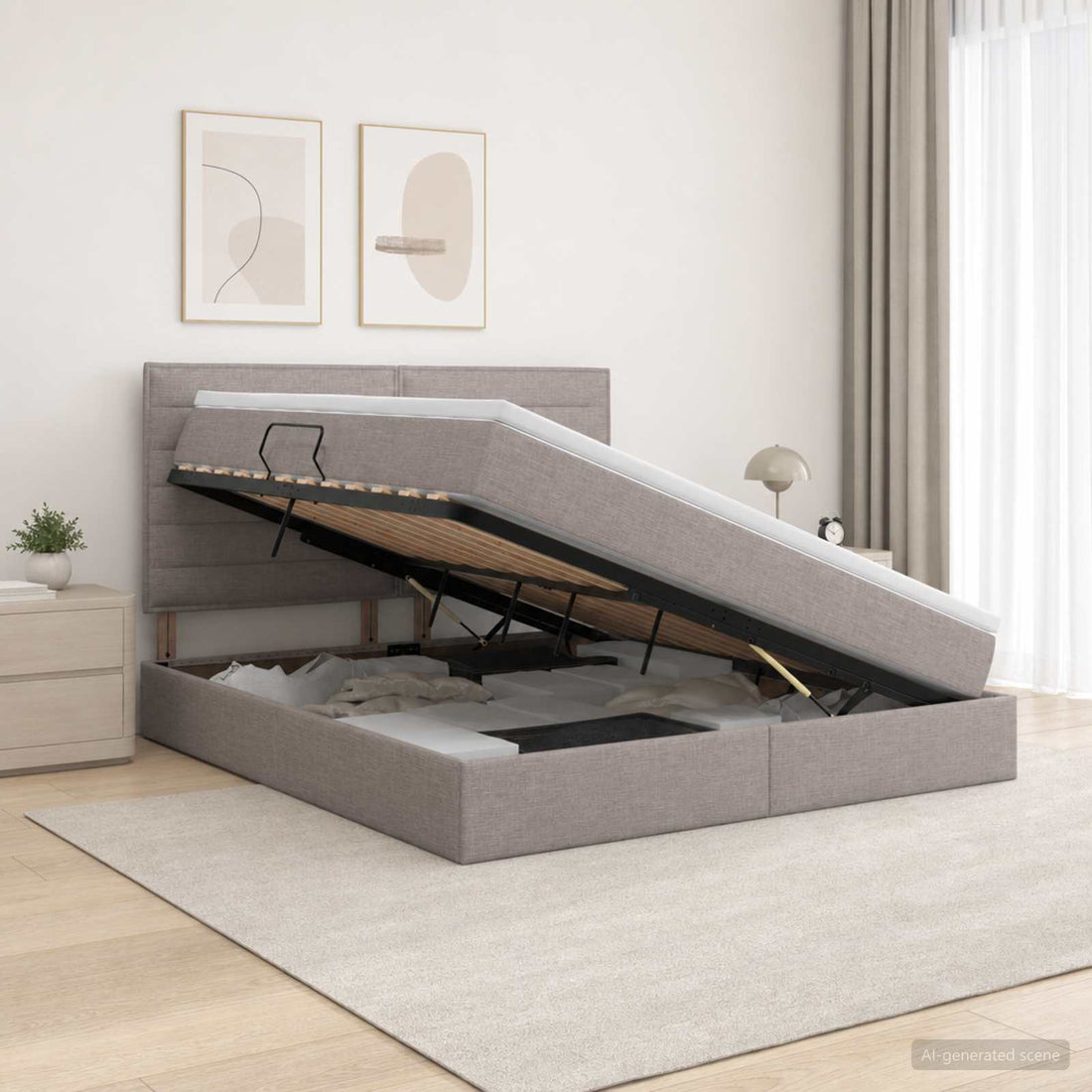 vidaXL Cama de almacenamiento LED con colchón Topo 140 x 200 cm Tela