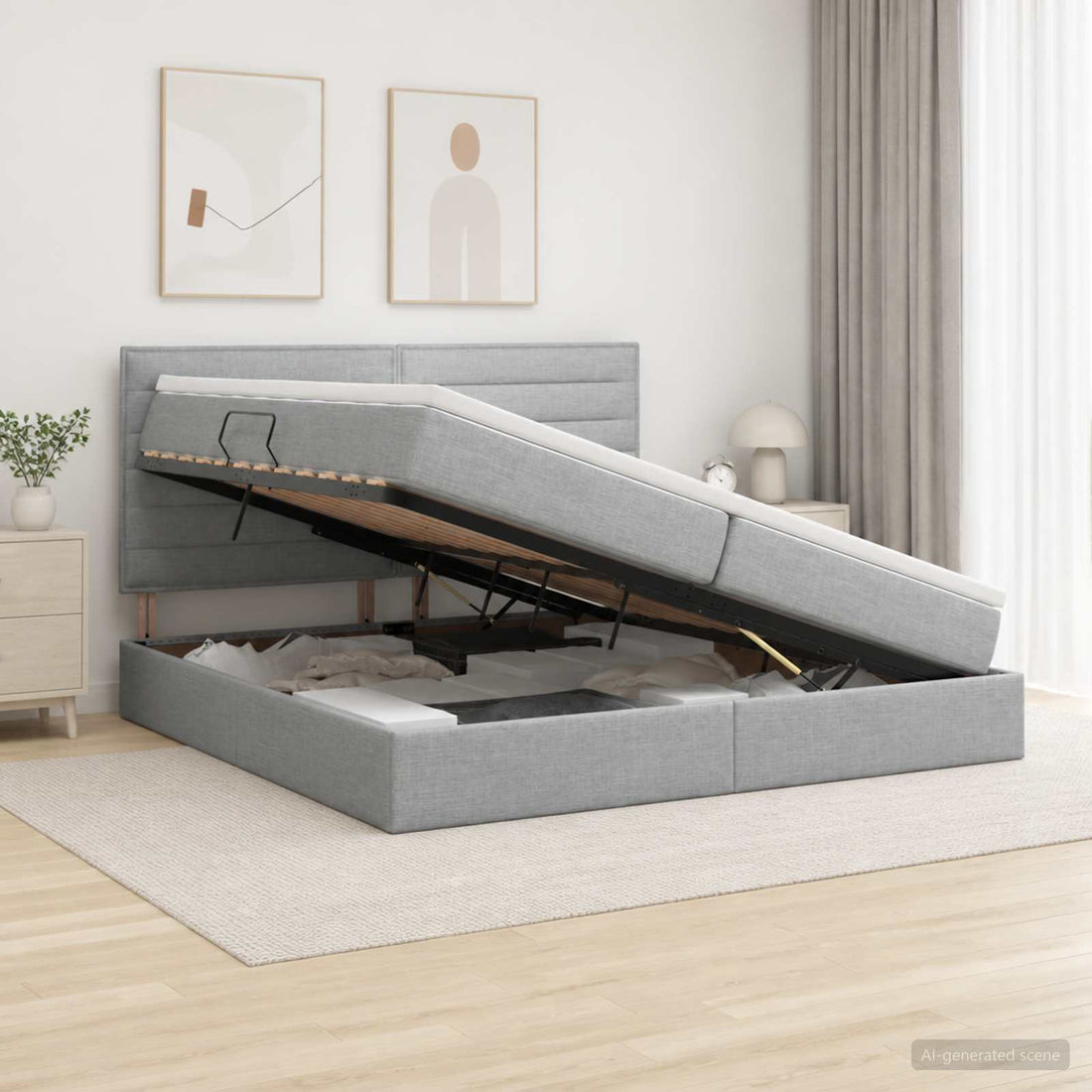 vidaXL Cama con almacenamiento y colchón Gris Claro 200 x 200 cm tela