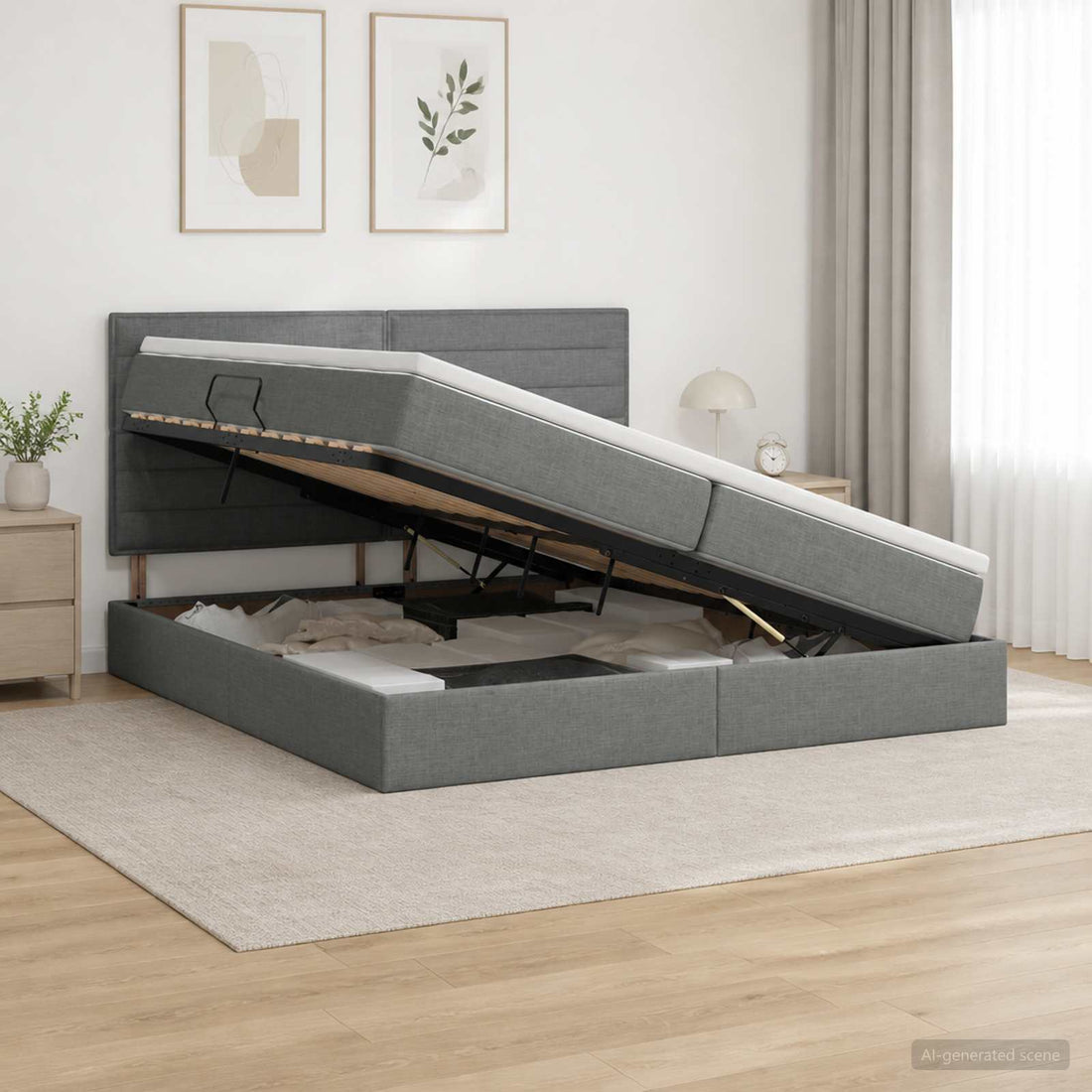 vidaXL Cama con almacenamiento y colchón Gris oscuro 200 x 200 cm tela